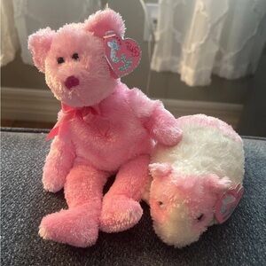 Ty Beanie Bear Pinky Lot Of 2: Dazzler The Bear And Rosa The Pig